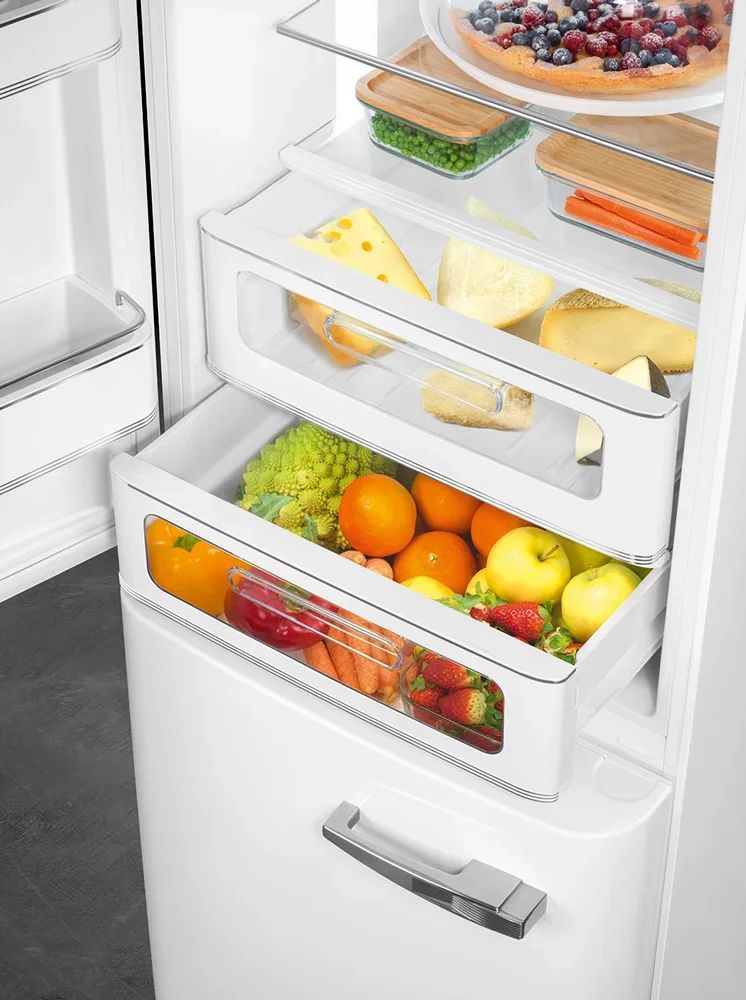 SMEG FAB32LWH6 Отдельностоящий двухдверный холодильник, стиль 50-х годов, 60 см, белый, No-frost, пе