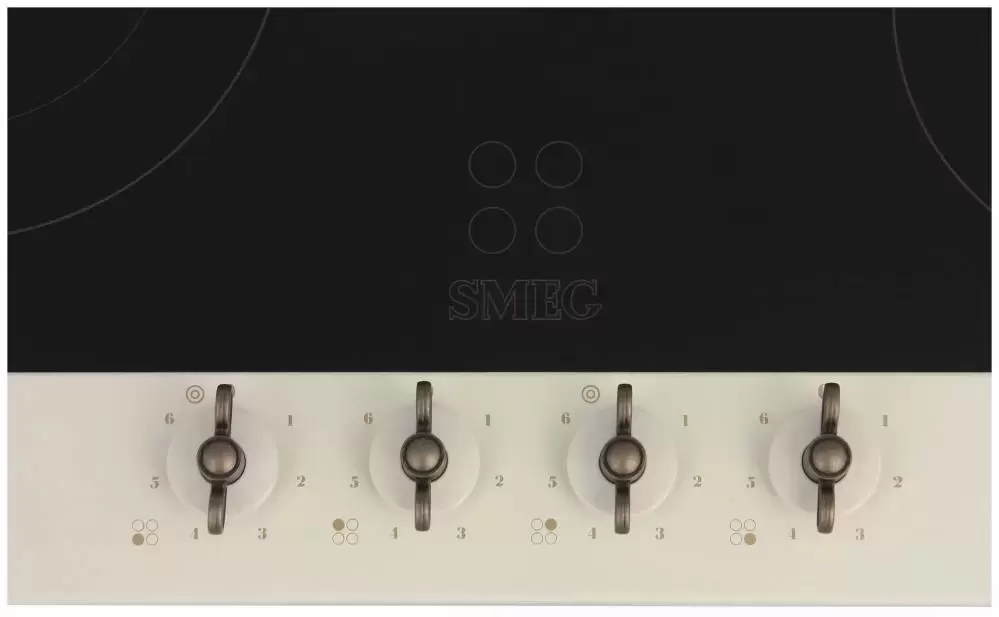 SMEG P864PO Стеклокерамическая варочная панель,60 см, кремовая, фурнитура латунная